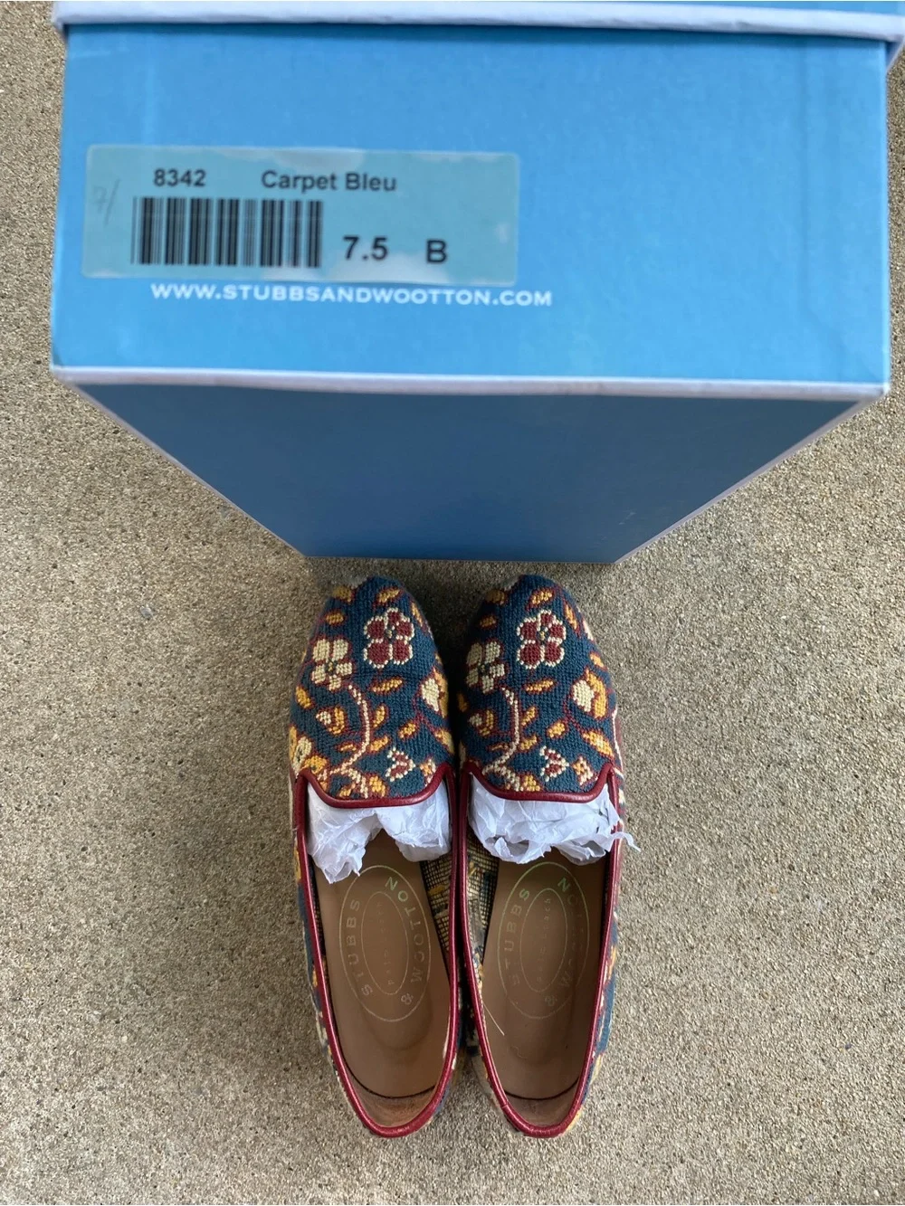 Stubbs & Wootton Women's Floral Tapestry Carpet Bleu Loafers